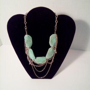 Chunky Grunge Goth Faux Turquoise Silver Tone Necklace Lobster Claw Clasp